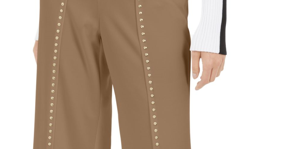 INC International Concepts Women's  Embellished Wide Leg Evening Pants Beige Size Large