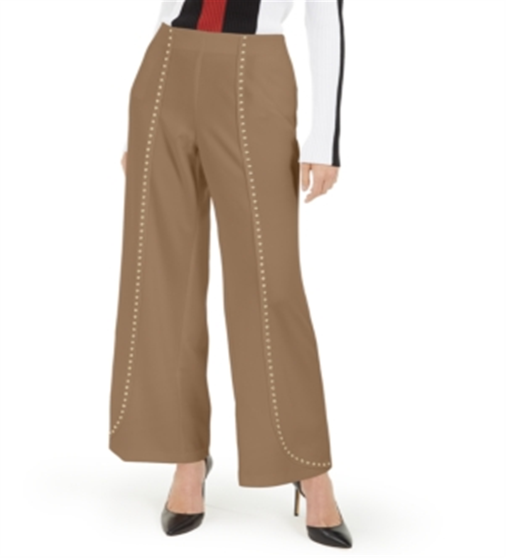 INC International Concepts Women's  Embellished Wide Leg Evening Pants Beige Size Large