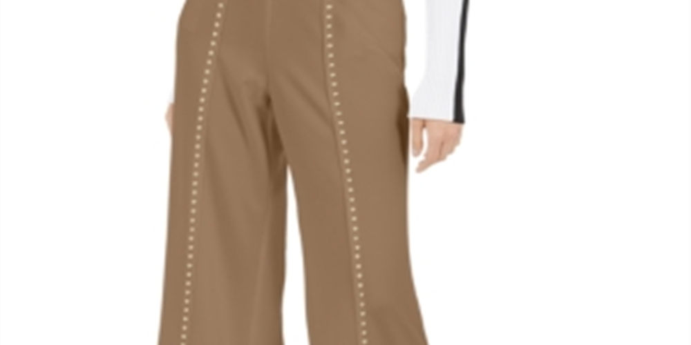 INC International Concepts Women's  Embellished Wide Leg Evening Pants Beige Size Large