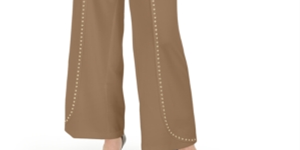 INC International Concepts Women's  Embellished Wide Leg Evening Pants Beige Size Large