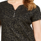 Karen Scott Women's  Glitter-Print Henley Top  Black Size XL