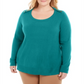 Karen Scott Women's Plus Button-Shoulder Sweater Green Size -0X