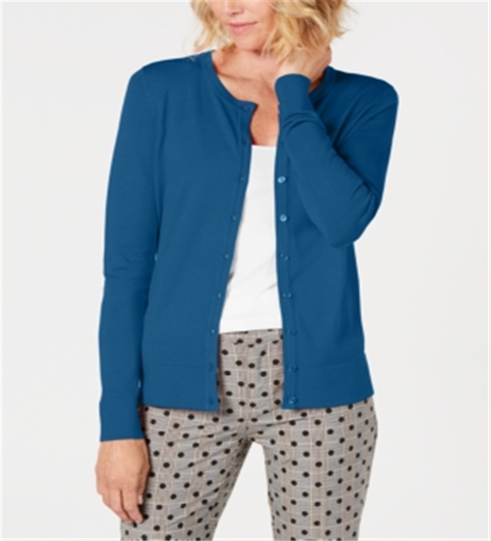 Charter Club Women's Long Sleeve Button Front Cardigan Blue Size Large