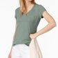 Maison Jules  Women's  Short Sleeve V Neck T-Shirt Top Green Size Small