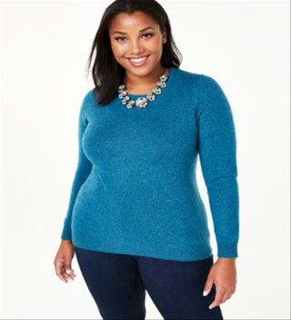 Charter Club Women's Crewneck Cashmere Sweater Blue Size 0X