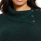 Style & Co. Women's Plus Kangaroo Pocket Button Trim Pullover Sweater Green Size 0X