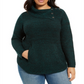 Style & Co. Women's Plus Kangaroo Pocket Button Trim Pullover Sweater Green Size 0X