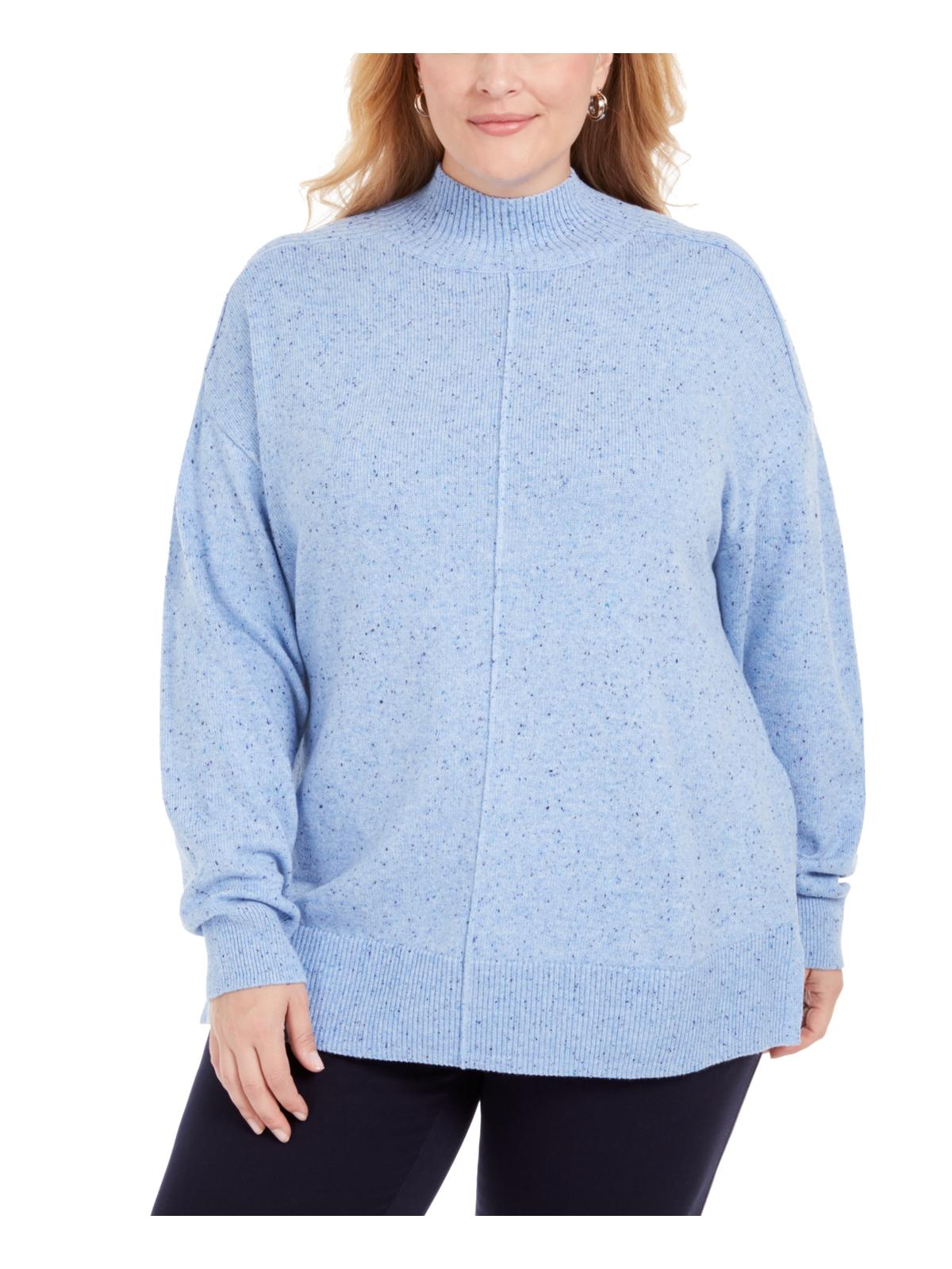 Karen Scott Women's Plus Mock Turtleneck Sweater Ribbed Trim Speckled Blue Size 1X