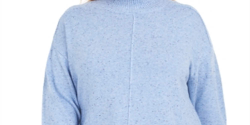 Karen Scott Women's Plus Mock Turtleneck Sweater Ribbed Trim Speckled Blue Size 1X
