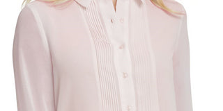 DKNY Women's  Button up Long Sleeve Collared Pink Top L