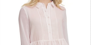 DKNY Women's  Button up Long Sleeve Collared Pink Top L