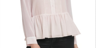 DKNY Women's  Button up Long Sleeve Collared Pink Top L