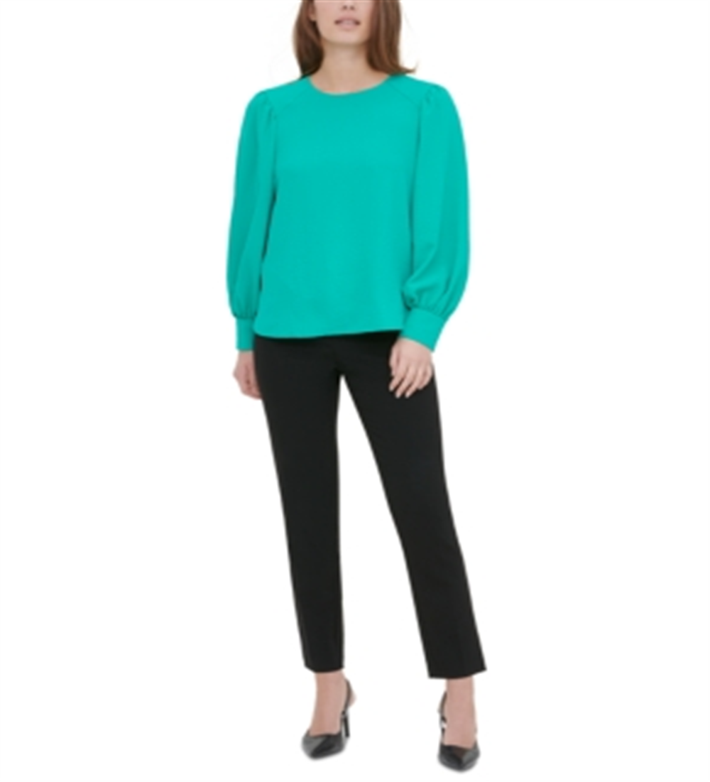 Calvin Klein  Women's  Long Sleeve Jewel Neck Top Green Size Small