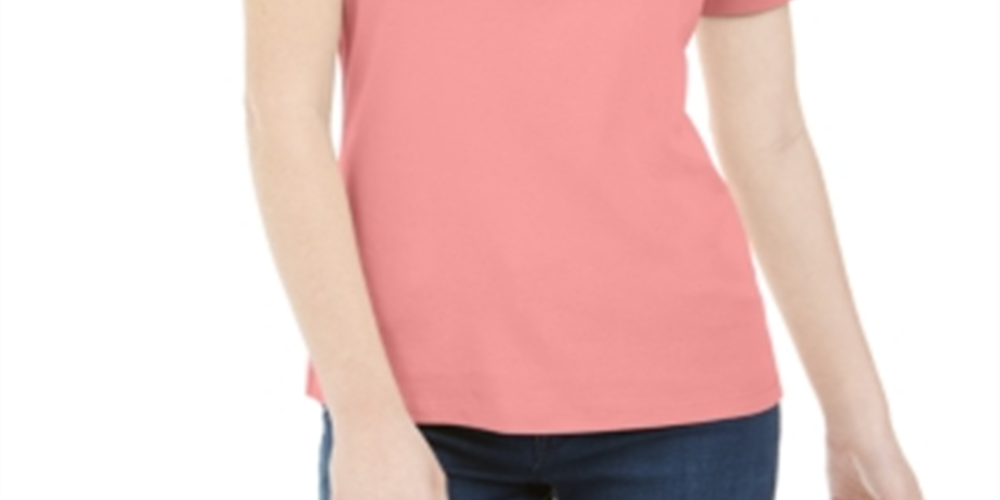 Karen Scott Women's Short Sleeve Scoop Neck Top  Pink Size Large