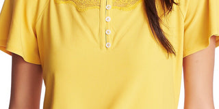CeCe Women's Lace Short Sleeve Boat Neck Top Yellow Size X-Large