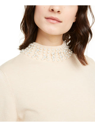 Alfani Women's Petite Embellished Mock-Neck Sweater  - Cocoa Butter Brown Size Petite L