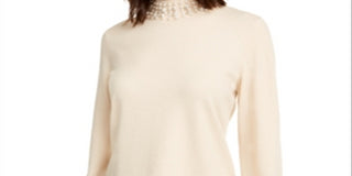Alfani Women's Petite Embellished Mock-Neck Sweater  - Cocoa Butter Brown Size Petite L