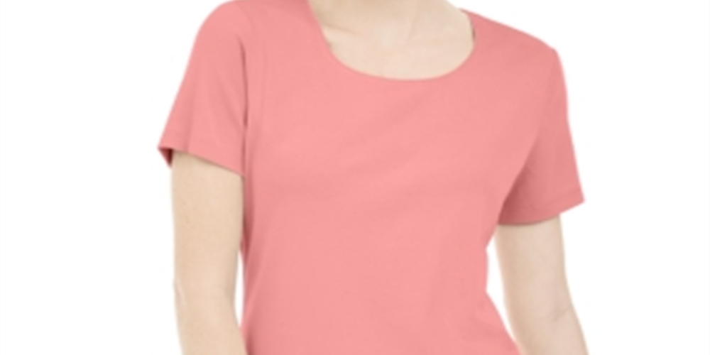 Karen Scott Women's Short Sleeve Scoop Neck Top, Coral Topaz Size M