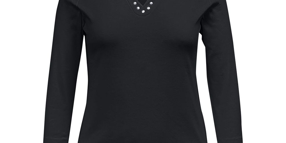 Karen Scott Women's Cotton Split Neck Grommet Top -Black Size S