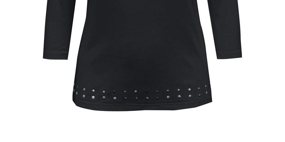 Karen Scott Women's Cotton Split Neck Grommet Top -Black Size S