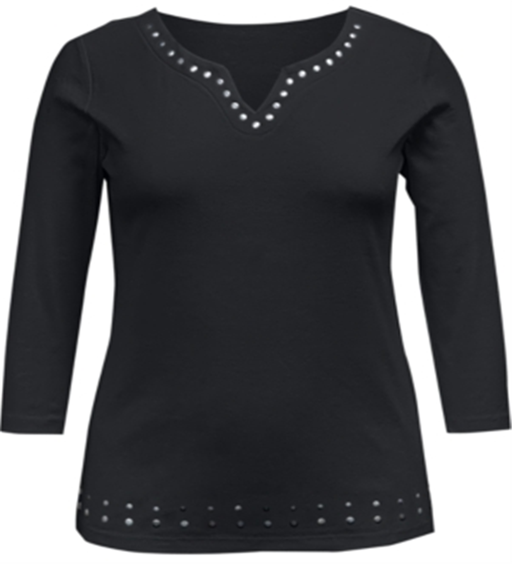 Karen Scott Women's Cotton Split Neck Grommet Top -Black Size S
