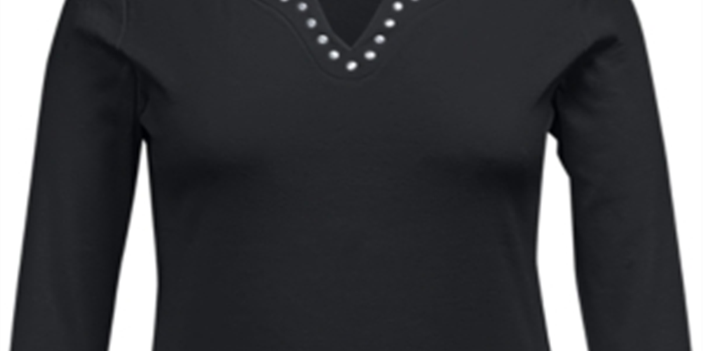 Karen Scott Women's Cotton Split Neck Grommet Top -Black Size S