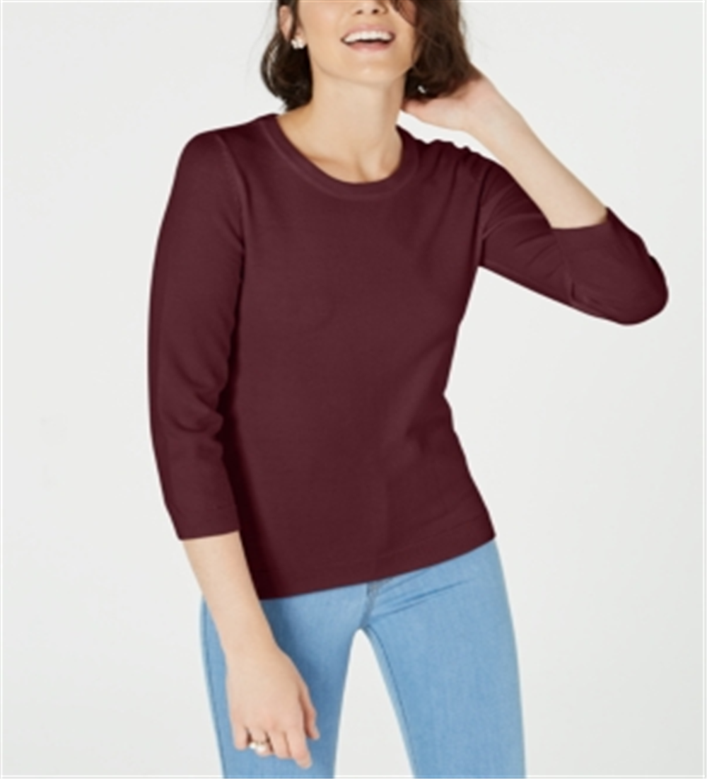 Maison Jules Women's Crewneck 3/4-Sleeve Sweater  - Ruby Wine Red Size XL