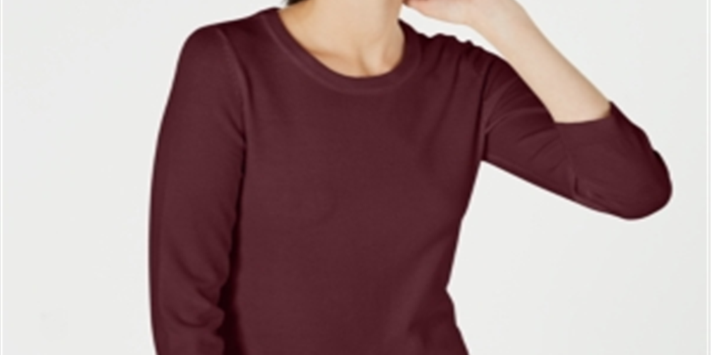 Maison Jules Women's Crewneck 3/4-Sleeve Sweater  - Ruby Wine Red Size XL