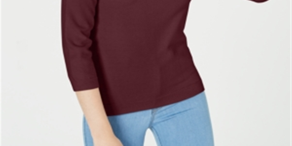 Maison Jules Women's Crewneck 3/4-Sleeve Sweater  - Ruby Wine Red Size XL