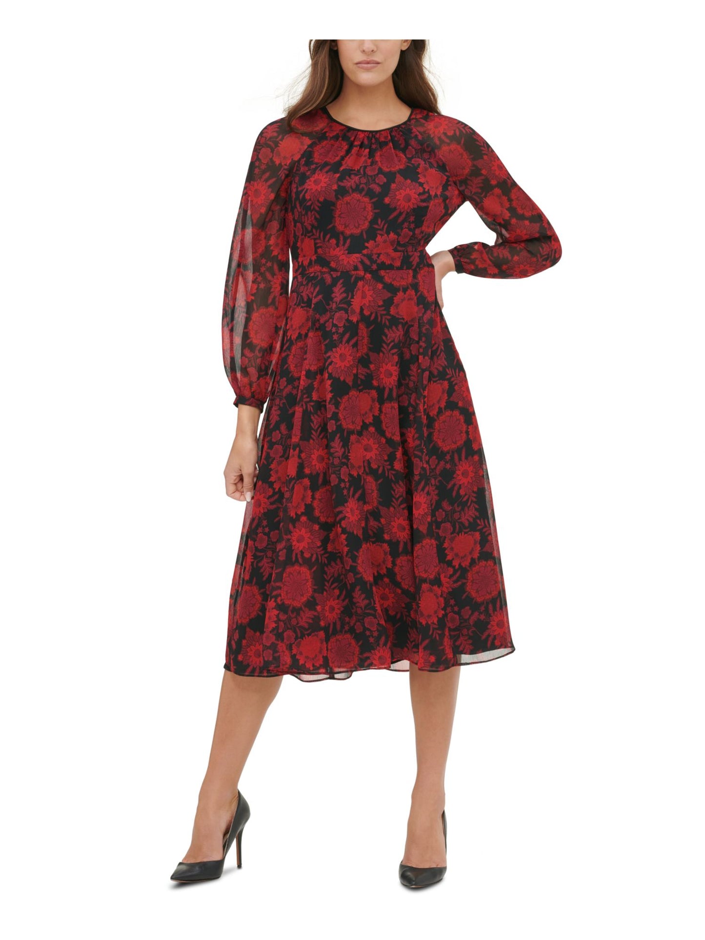 Tommy Hilfiger Women's Floral Chiffon MIDI Dress Black Size 2