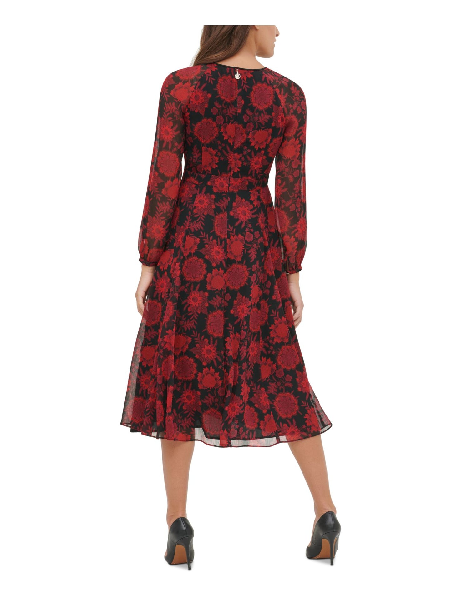 Tommy Hilfiger Women's Floral Chiffon MIDI Dress Black Size 2