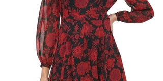 Tommy Hilfiger Women's Floral Chiffon MIDI Dress Black Size 2