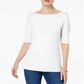 Karen Scott Women's Petites Cuffed Sleeve Boat Neck T-Shirt White Size Petite S