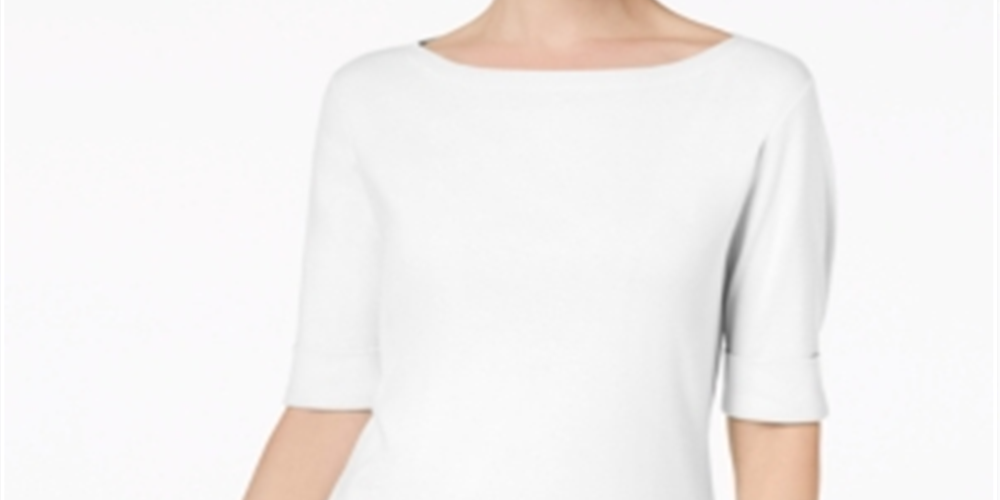 Karen Scott Women's Petites Cuffed Sleeve Boat Neck T-Shirt White Size Petite S