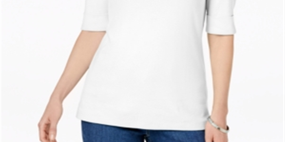 Karen Scott Women's Petites Cuffed Sleeve Boat Neck T-Shirt White Size Petite S