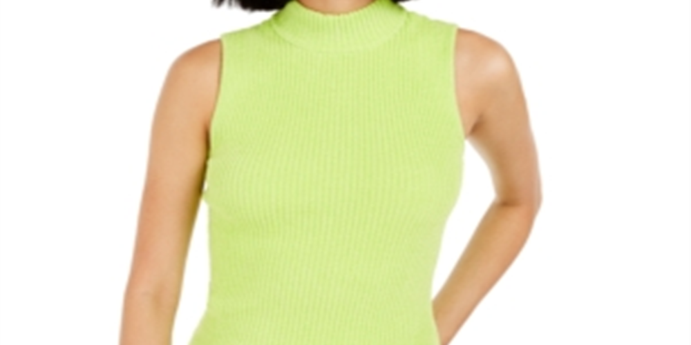 Bar III Women's Mock-Neck Sweater Tank Top   Neon Green  Size XL