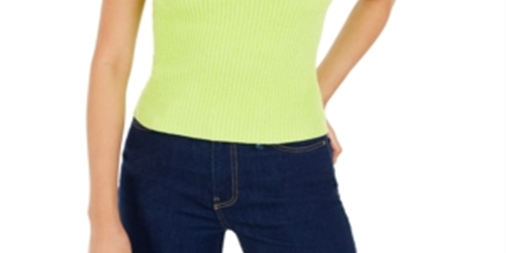 Bar III Women's Mock-Neck Sweater Tank Top   Neon Green  Size XL