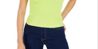 Bar III Women's Mock-Neck Sweater Tank Top   Neon Green  Size XL