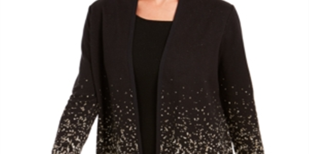 JM Collection Women's Metallic-Print Open-Front Cardigan  Deep  Black Size XS