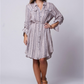 Wanderlux Women's Adjustable Sleeves V Neck Button Down Laxey Shirt Dress PinkSize L
