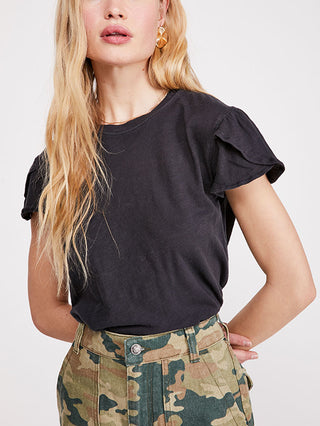 Free People Women's Latte Short Sleeve Tee Black Size X-Small