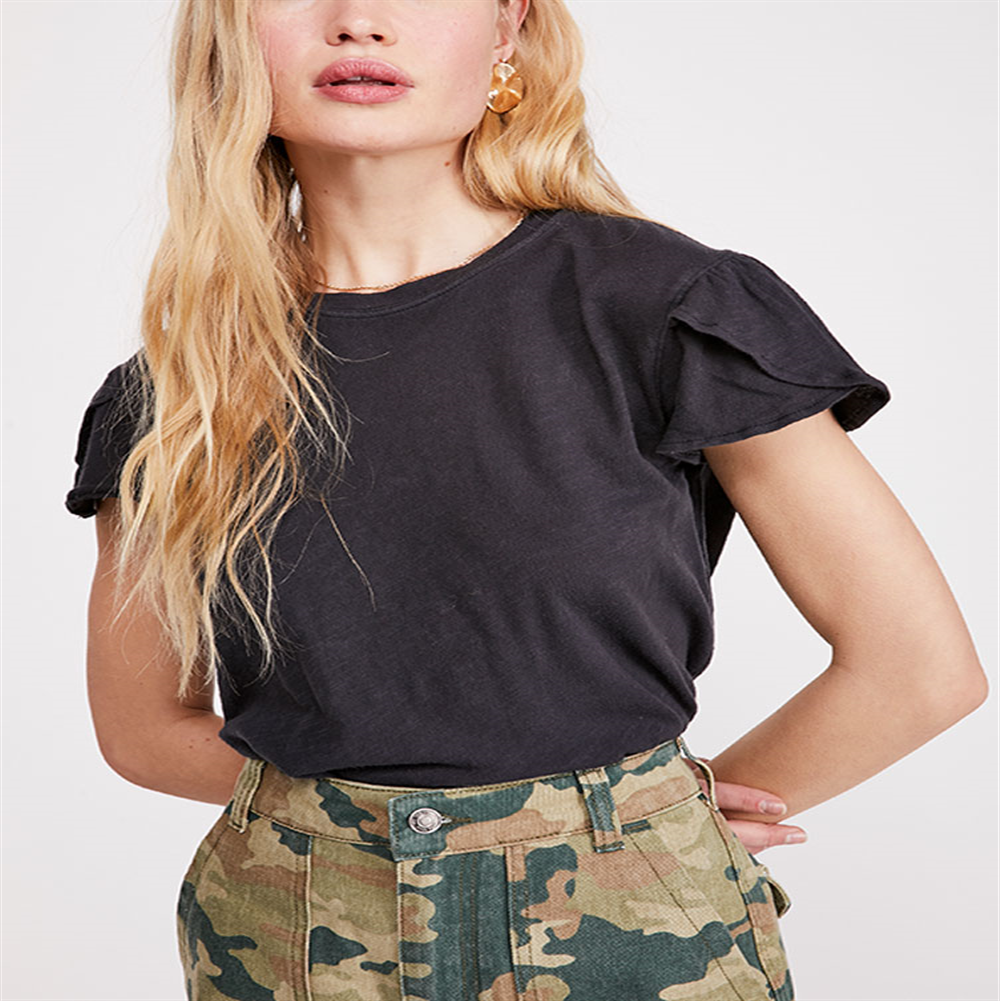 Free People Women's Latte Short Sleeve Tee Black Size X-Small