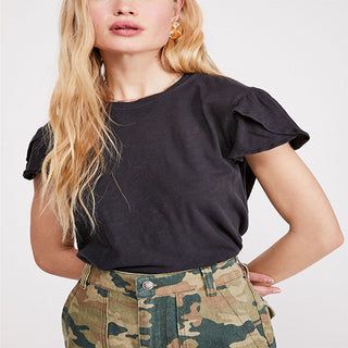 Free People Women's Latte Short Sleeve Tee Black Size X-Small