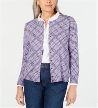 Karen Scott Women's Petite Pamela Plaid Cardigan  -  Purple Size Petite S