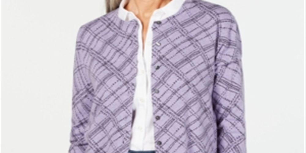 Karen Scott Women's Petite Pamela Plaid Cardigan  -  Purple Size Petite S