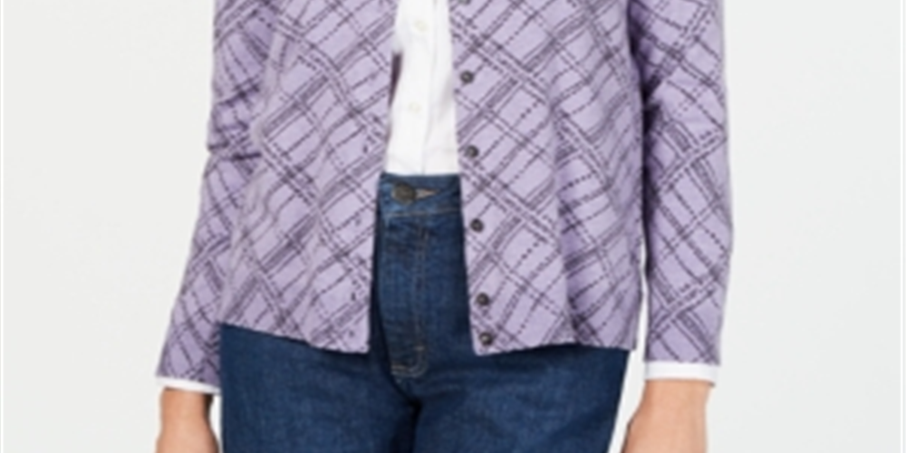 Karen Scott Women's Petite Pamela Plaid Cardigan  -  Purple Size Petite S