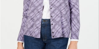 Karen Scott Women's Petite Pamela Plaid Cardigan  -  Purple Size Petite S