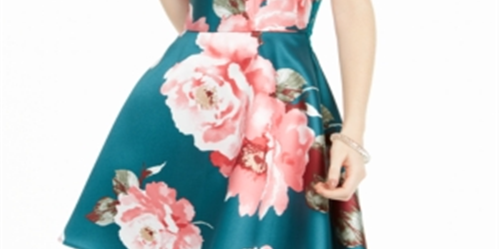 City Studios Women's Floral Spaghetti Strap V Neck Short Fit Flare Dress Green Size 0