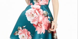 City Studios Women's Floral Spaghetti Strap V Neck Short Fit Flare Dress Green Size 0