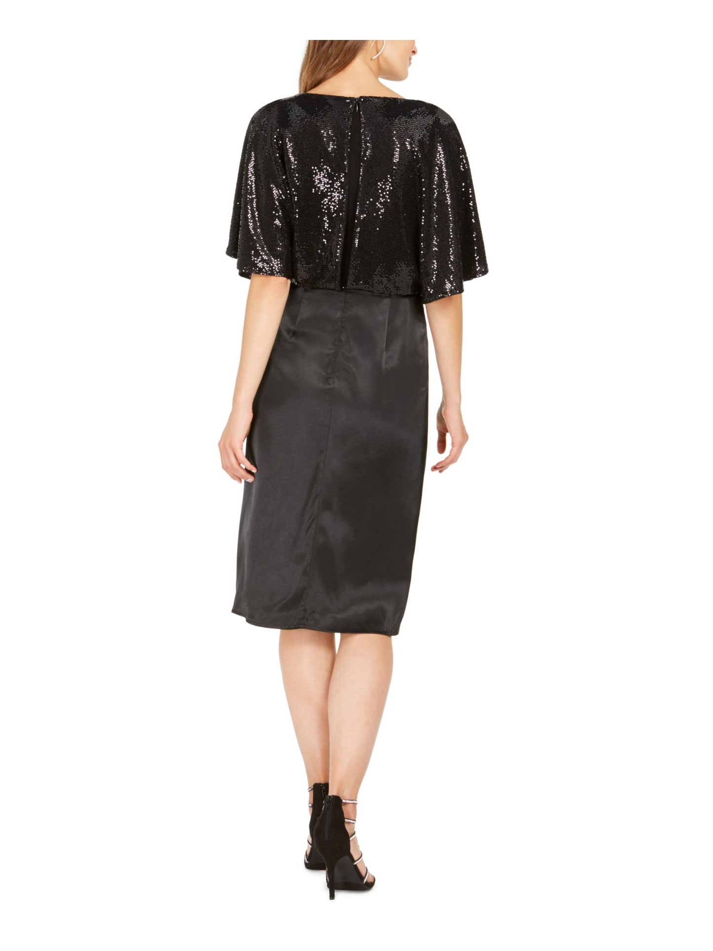 28th & Park Women's  Sequined Short Sleeve V Neck Knee Length Sheath Evening Dress  Black Size 10